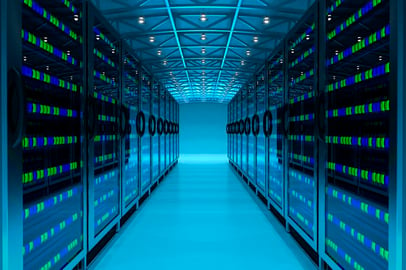 Blue-lit Data Center